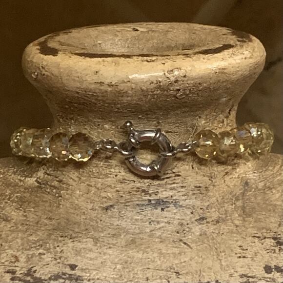 Yellow Gold Crystal AB Coated Strand of Beads w/ Silver Tone Clasp 20.5 Inches - Picture 9 of 10